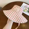 Sombrero de Pescador Estilo Nuevo para Mujer, Moda Coreana Nueva de Verano Versátil Sombrero de Cubo Rayado, Sombrero de Protección Solar, Sombrero de Cubo Adelgazante de Cara
