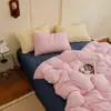 Conjunto de quatro peças em algodão lavado, estilo INS misto e combinado, lençol e fronha amigáveis à pele, conjunto de três peças para dormitório estudantil, lençol com elástico para cama 4