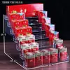 Prateleira de Exibição de Bebidas Transparente de Acrílico para Mesa Prateleira de Exibição em Camadas Lanches Suco Prateleira de Armazenamento Multicamadas Prateleira de Supermercado