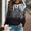 Comércio Exterior Transfronteiriço Europeu e Americano Roupas Femininas Novas Camisetas Casuais Femininas de Manga Longa Estampa de Zebra Cor Gradiente Gola Redonda Moletom