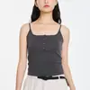Camisola feminina ousada com decote quadrado e bojos embutidos, botões integrados, top base sexy justo de ombro a ombro