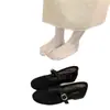 Verão 2026 Novos Sapatos Mary Jane Pretos Rasos de Malha Respirável Estilo Francês Retrô Planos Vazados Versáteis