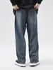 Roupas Masculinas Fengshe / 2026 Jeans Reto Casual Solto Reto Lavado Retro Americano High Street com Bolsos Traseiros Invisíveis