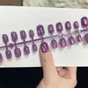 Unhas Usáveis Artesanais Xadrez Bordô Estilo Francês Strass Roxo Uva Olho de Gato Removíveis Pontas de Unha Postiça Celebridade da Internet Atacado