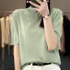 Cuello alto medio sin costuras liso color liso lana peinada fina adelgazante para commuting primera línea listo para usar tejido de punto de mujer media manga