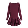 Vestido de punto de manga larga con cuello redondo de primavera para mujer, con costuras, color sólido, estilo europeo y americano, tendencia, nuevo, transfronterizo, nuevo