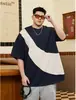 Algodón Amoníaco Líquido Espacio de Algodón Empalmado Terciopelo de Algodón Europeo Marca de Moda Ropa Masculina Tallas Grandes Verano 2025 Casual Empalmado Camiseta Ropa Deportiva