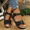En stock 2026 nuevo modelo sandalias de mujer transfronterizas para Amazon, tacón de cuña, velcro, suela gruesa, talla grande, diseño hueco, estilo europeo y americano sandalias de verano