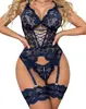 Nuevo Estilo Transfronterizo Amazon Europa y América Lencería Sexy Divertida Tentación Encaje Transparente Espalda Descubierta Profundo en V Conjunto Divertido para Mujer