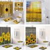 Venta Caliente Transfronteriza Cortina de Ducha de Baño Impermeable y a Prueba de Humedad con Girasol Alfombrilla de Baño Antideslizante de Cuatro Piezas Alfombrilla Absorbente para Pies