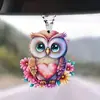 Coruja em Forma de Coração Pingente Decorativo Acrílico 2D Ornamento para Pendurar em Ambientes Internos Pingente Decorativo para Retrovisor Interno de Carro