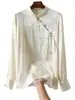 Blusa de Seda Pesada Color Albaricoque para Mujer, Nuevo Top Retro Jacquard de Crepé Estilo Chino, Holgado y Cómodo para la Primavera 2026