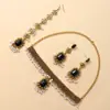 Collar de estilo étnico retro transfronterizo europeo y americano, pendientes, cadena para el pelo, conjunto, joyería con incrustaciones de diamantes y borlas de perlas, joyería de alta gama