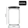 Botella Redonda de Vidrio para Pepinillos 500ml Botella de Miel Botella Hecha a Mano para Salsa Picante Botella Vacía de Salsa de Res Lista para la Venta