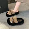 Pantuflas mullidas de suela gruesa para mujer, perfectas para usar al aire libre con un vestido, nuevo estilo de otoño, negras, para uso en casa, pantuflas de algodón