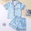 Pijama Corto de Manga Corta Estilo Europeo y Americano de Seda Artificial Hecho a Medida para Niñas, Ropa de Casa de Satén para Bebés, Ropa para Aire Acondicionado para Niñas en Verano