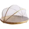 Cesta de bambú a prueba de insectos con tapa de malla, colador para uso doméstico, secado de alimentos, cesta de almacenamiento a prueba de moscas, cesta de bambú con malla para bollos al vapor
