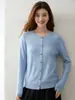 Cardigan de Punto de Cachemir Nuevo con Cuello Redondo Estilo Sencillo para Mujer Botón Dorado Manga Larga Elegante Versátil Abrigo Cálido