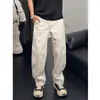 Jeans casual branco com corte curvo para homens, marca da moda primavera e outono, retalhos, slim fit, reto, perna larga, calças de trabalho, calças emagrecedoras