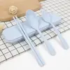 [Juego de tenedor/cuchara/palillos] juego de tres piezas de vajilla palillos cuchara paja de trigo portátil para estudiantes niños