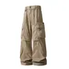 Pantalones cargo de estilo japonés multibolsillos para hombre, pantalones anchos rectos holgados, estilo high street, pantalones largos casuales, estilo ligero de verano
