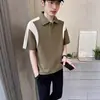 Camisa polo de manga corta de color block de alta gama para hombre, nuevo modelo verano 2025, top tipo camiseta casual simple para jóvenes