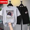 Conjunto de Roupas Fat Boy para Meninos, Tamanho Grande, Manga Curta, Camiseta Fina de Corte Amplo e Shorts, Conjunto de Duas Peças 100% Algodão, Tamanho 8