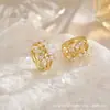 Pendientes Pequeños de Flor de Circonita Chapados en Oro Real para Mujer, Pendientes Elegantes, Dulces, de Alta Gama, Modernos y Versátiles