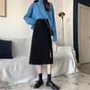Saia de veludo cotelê de comprimento médio pequena cintura alta saia de braço dividido outono e inverno cobrir uma linha de vestido para mulheres