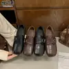 Mocasines retro de cuero genuino estilo old money para mujer, nueva colección otoño 2026, zapatos de piel de cerdo con separación de dedos, zapatos pequeños de cuero de punta cuadrada estilo británico