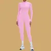 Body de Manga Larga de Color Sólido Europeo y Americano Estilo Cremallera Central Delantera Jumpsuit Elástico Cintura Alta Moldeador Ropa Deportiva de Fitness Body