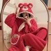Traje de Camisón de Forro Polar Coral para Mujer Otoño e Invierno Largo Grueso Bata Albornoz Pijama Japonés Franela Ropa de Casa para Mujer