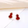 Brincos de Tarraxa com Diamante Prata de Lei S925 Estilo Chinês Clássico Tendência Moda Simples Elegante Ágata Vermelha Versáteis