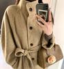 Casaco de Lã Wubixie Novo Estilo com Gola Alta, Sobretudo de Lã de Alta Qualidade, Estilo Curto Casual para Mulheres, Estilo de Celebridade da Internet, Estilo Coreano para Outono e Inverno