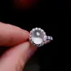 Anel Oval Pequeno Cabochão Antigo Banhado a Prata Pit Antiga de Gelo Alto Casca de Ovo Branca Suporte de Anel Aberto Elegante Moda Venda Direta de Fábrica