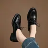 Elegante francês ~ Sapatos de salto grosso de 3,5 cm para mulheres, tendência, bico quadrado, cadarço, sapatos pequenos de couro, novos sapatos para quatro estações 2025, sapatos femininos