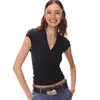 Top de verano de punto para mujer, estilo "old money" vintage francés, cuello en V, manga corta, elegante y versátil para ir al trabajo, camiseta simple y versátil de seda de hielo