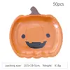 Suministros para Fiesta de Halloween Transfronterizos Vajilla Decorativa Temática de Fantasma Platos de Papel Desechables con Cara Sonriente Linda Platos de Cena de Calabaza