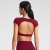 Top Deportivo Sexy de Verano sin Espalda para Mujer con Soporte Mat Espalda Hermosa Ropa de Yoga Manga Corta Ropa de Fitness para Pilates Camiseta Corta