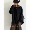 Sudadera casual minimalista estilo americano negra con cuello para hombre, corte holgado, diseño limpio, top de manga larga de alta calidad para primavera y otoño