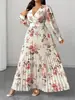 Comercio exterior transfronterizo europeo y americano talla grande otoño 2026 nuevo elegante vestido de longitud media con estampado floral y cuello en V