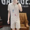 Conjunto de Shorts de Manga Corta para Hombre Lobo del Norte de China Verano, Conjunto de Dos Piezas Camiseta Casual Tendencia Elegante Estilo Chino