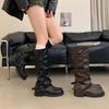 Botas Altas con Sensación de Pantalón, Botas de Otoño e Invierno para Mujer, con Hebilla de Cinturón, Mezclilla, Nuevas Botas de Montar de Suela Gruesa 2025, Versátiles y Apilables para Adultos