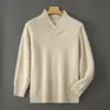 Suéter de Lana Pura de Primera Línea Otoño e Invierno para Hombre, Jersey con Cuello Chal, Tejido de Punto Casual de Negocios de Alta Gama