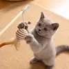 Brinquedo para gato, vara de madeira com haste de provocação, durável e resistente à mastigação, vara longa com ratinho, ferramenta de autentretenimento e alívio do tédio com guizo, ajuda filhotes a gastar energia