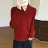 Suéter de tricô 100% lã estilo francês com decote V para mulheres, design moderno com gola de lapela, camada base quente para outono e inverno