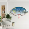 Reloj de Pared Decorativo Pintura en Forma de Abanico Reloj de Pared para Restaurante Reloj de Pared Montado en Pared Estilo Chino Nuevo Reloj para el Hogar con Calendario