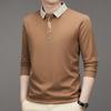 Explosões de Comércio Exterior Transfronteiriço Primavera e Outono Camisa Polo Masculina de Manga Comprida Masculina Negócios Colarinho Tesoura Cor Sólida Camiseta Básica Lapp Masculina