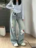 Jeans Rectos Bordados Chao Li Youhuo para Mujer, Nuevo Estilo Otoño, Adelgazantes, Holgados, Moda Callejera de Alta Gama, Pierna Ancha, Pantalones de Longitud Completa