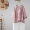 Tops de Algodón y Lino para Mujer con Bordado Sueltos Elegantes, Camisas Retro Literarias de Color Puro, Delgadas y Versátiles, Nuevo Estilo Étnico de Verano